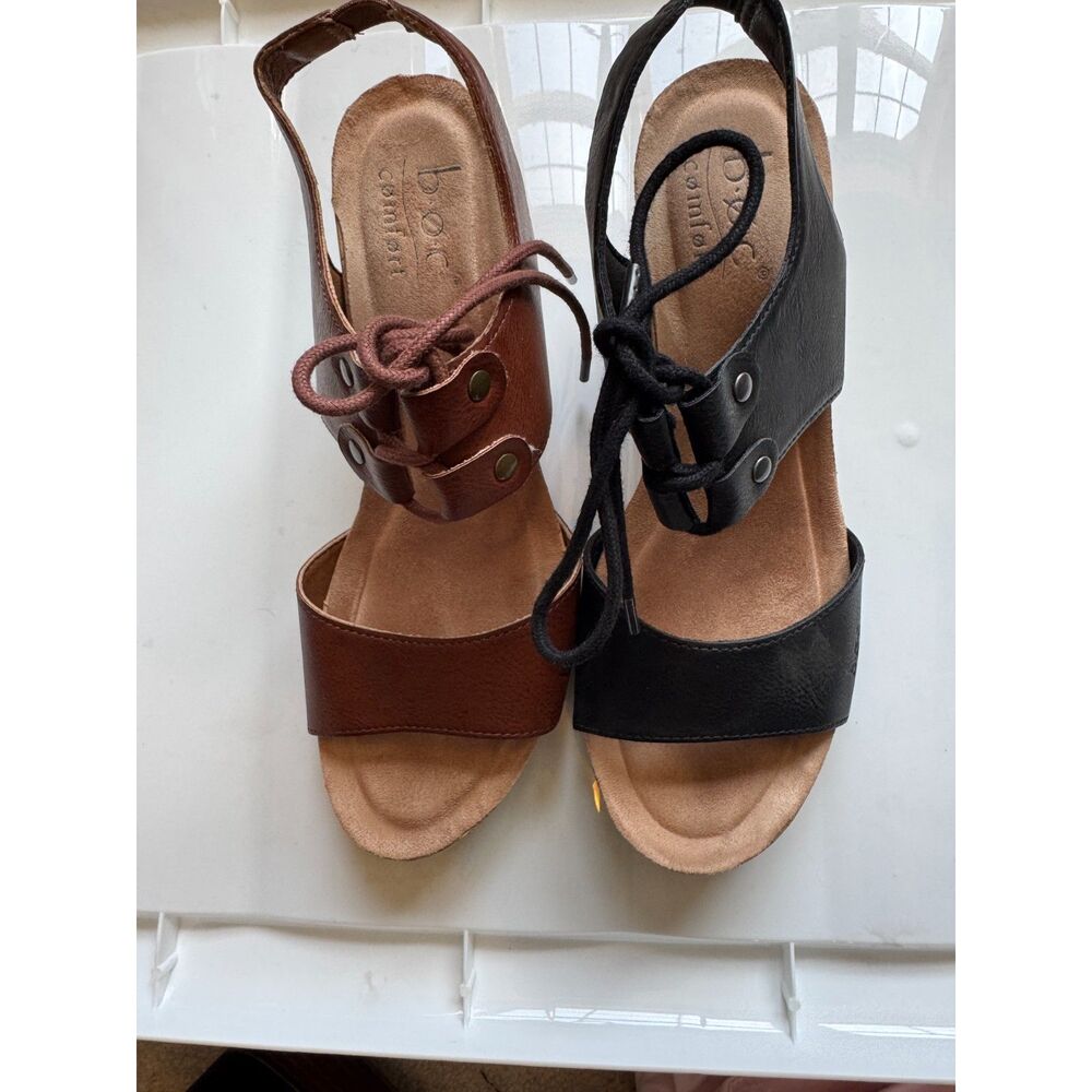 Lot of 2 b.o.c. Born Concept Comfort Wedge Sandals Size 9M - Black & Brown
